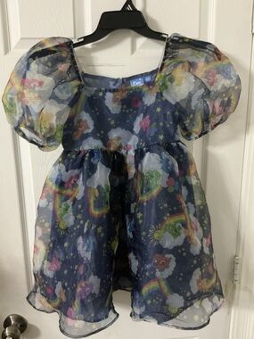 Care Bears Navy Blue Rainbow Stars Dress with Pink Heart Accents